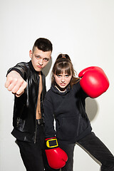 Image showing Close up fashion portrait of two young pretty hipster teens