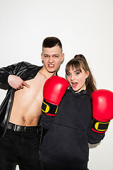 Image showing Close up fashion portrait of two young pretty hipster teens