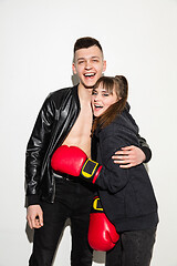 Image showing Close up fashion portrait of two young pretty hipster teens