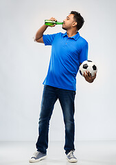 Image showing indian male football fan with soccer ball and beer