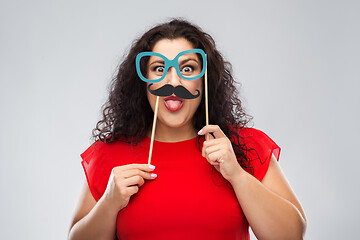 Image showing funny woman with big cartoon glasses and mustache