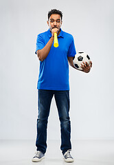 Image showing male football fan with soccer ball and vuvuzela