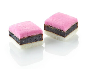 Image showing two pink candies with licorice