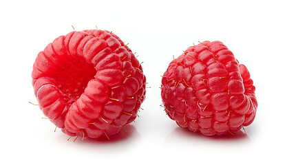 Image showing two fresh red raspberries macro