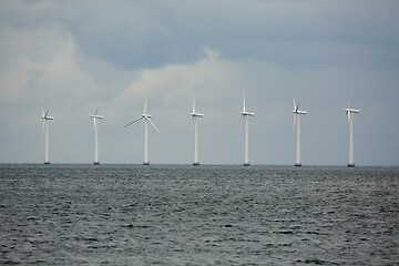 Image showing Wind tubines near the coast