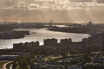 Image showing Rotterdam Port Dusk Panorma from Euromast