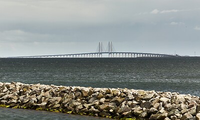 Image showing Oresund bridge over the sea between Sweden and Denmark