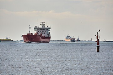 Image showing Industrial ships sailing near Rotterdam