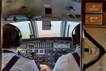 Image showing Controlling a small aircraft in the flight deck