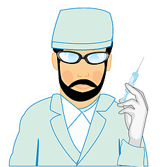 Image showing Cartoon men doctor with syringe in hand
