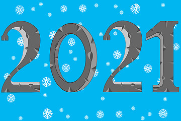 Image showing Holiday new year numerals 2021 on background snowflake