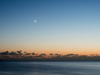 Image showing Moon Earthshine at Dusk over English Channel