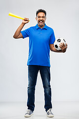 Image showing male football fan with soccer ball and vuvuzela