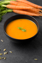 Image showing close up of pumpkin cream soup and vegetables