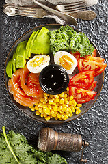 Image showing Buddha bowl with salmon