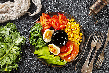 Image showing Buddha bowl with salmon