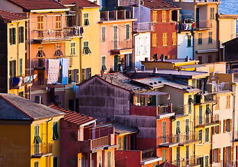 Image showing Colourful texture of Riomaggiore village of Cinque Terre, Italy