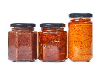 Image showing Pesto, dried tomatoes on white background