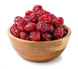 Image showing dried cranberries in wooden bowl