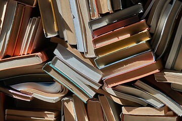 Image showing Wall of books piled up