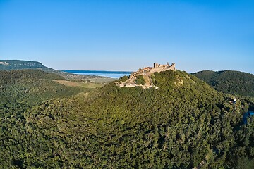 Image showing Medieval castle drone aerial view, Szigliget