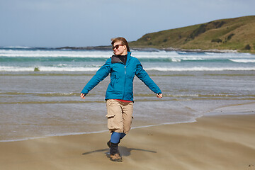 Image showing Womane injoying seaside wind