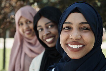 Image showing businesswoman group portrait wearing traditional islamic clothes