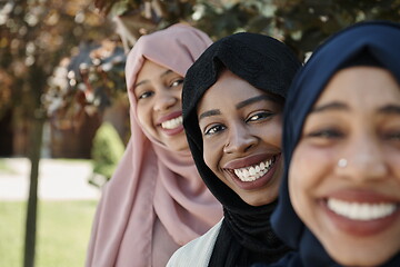 Image showing businesswoman group portrait wearing traditional islamic clothes