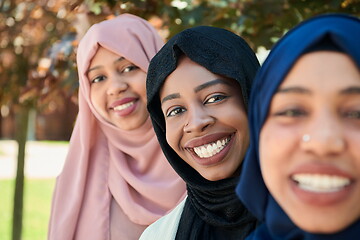 Image showing businesswoman group portrait wearing traditional islamic clothes