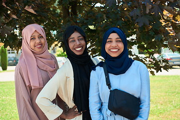 Image showing businesswoman group portrait wearing traditional islamic clothes