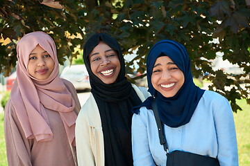 Image showing businesswoman group portrait wearing traditional islamic clothes