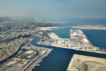 Image showing Dubai View from Air, insustrial ports