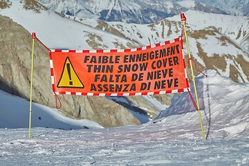 Image showing Ski warning sign for lack of snow