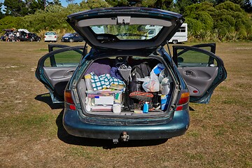 Image showing Car trunk with stuff for camping