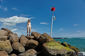 Image showing Woman enjoying seaside view