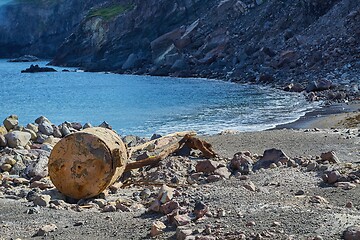 Image showing Old rusty boiler scrap metal on the shore