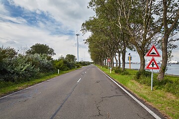 Image showing Road on a narrow waterside land in the Port of Rotterdam