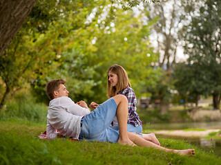 Image showing Couple in love enjoying picnic time