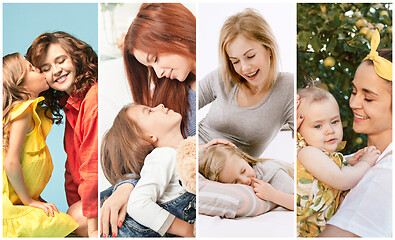 Image showing Young mother and her little daughter hugging and kissing