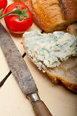 Image showing fresh blue cheese spread ove french baguette