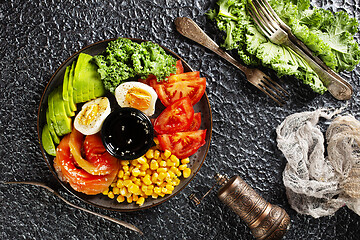 Image showing Buddha bowl with salmon