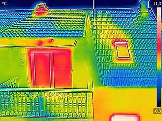 Image showing Thermal image Heat Loss in the attic at the family House