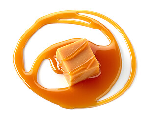 Image showing caramel candy and melted caramel sauce