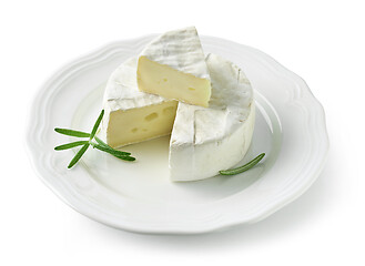 Image showing fresh brie cheese on white plate
