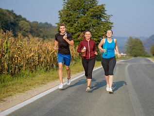 Image showing young people jogging on country road