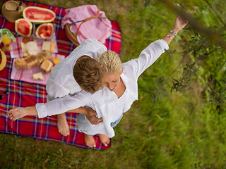 Image showing top view of couple enjoying picnic time