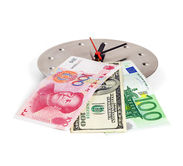 Image showing currency on a clock
