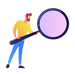 Image showing IT specialist with magnifying glass vector illustration.