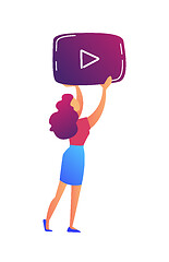 Image showing Female video blogger holding video player icon vector illustration.