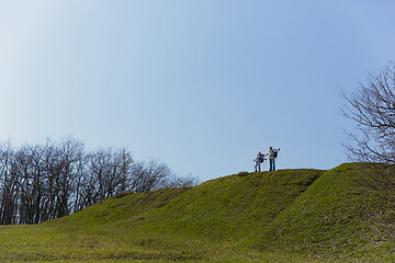 Image showing Travel and tourism. Family couple enjoying walk together